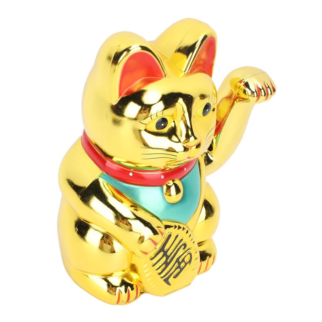 Lucky Cat Ornament Electric Arm Waving Fortune Cat 8 Inch Golden Wealth Welcoming Cat for Home Restaurant