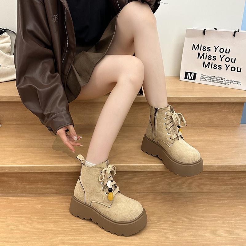 Fashion | WomenAnkle Boots 2025 Winter Warm Fur Chunky Sneakers Lace Up Non-Slip Punk Shoes Breathable High Platform Motorcycle Boot