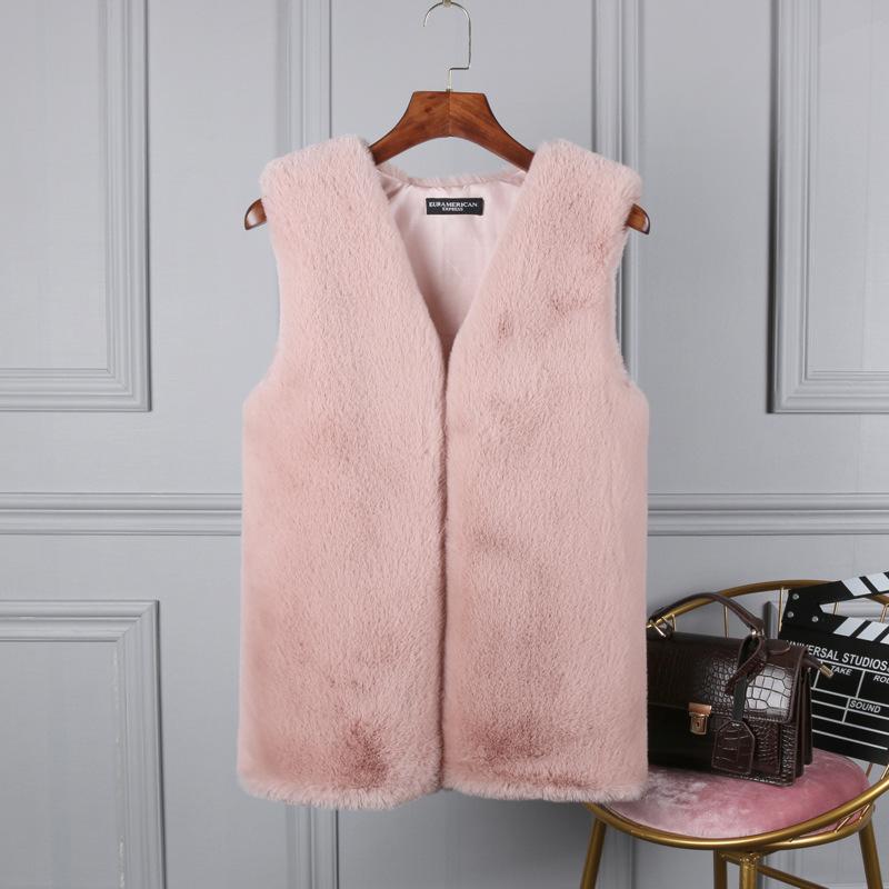 Europe, America, autumn and winter new fur fur vest women's medium and long vest imitation rabbit fur vest thin coat