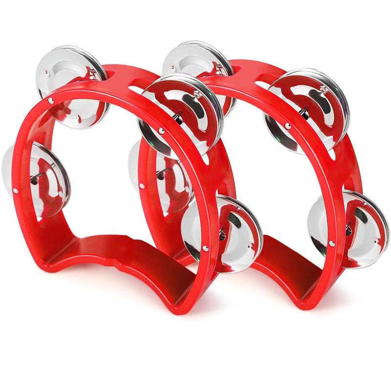 

2Pcs Plastic Hand Held Percussion Tambourine With 4 Bells Rhythm Musical Instrument Toys Kids Preschool Educational Present