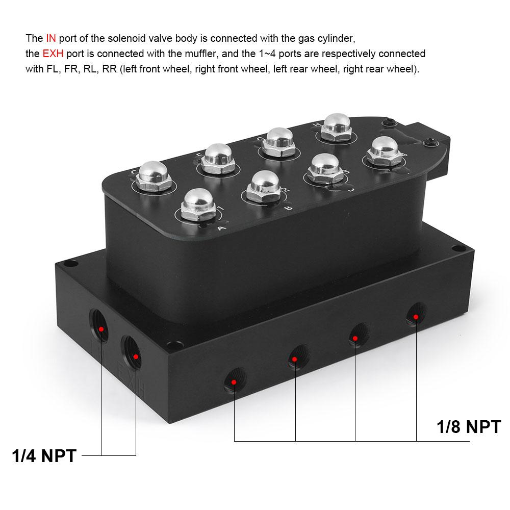 12V Solenoid Valve Air Ride Suspension Manifold Valve 0-300psi Pneumatic Shock Absorber 1/4 1/8"npt Fast Control Fbss