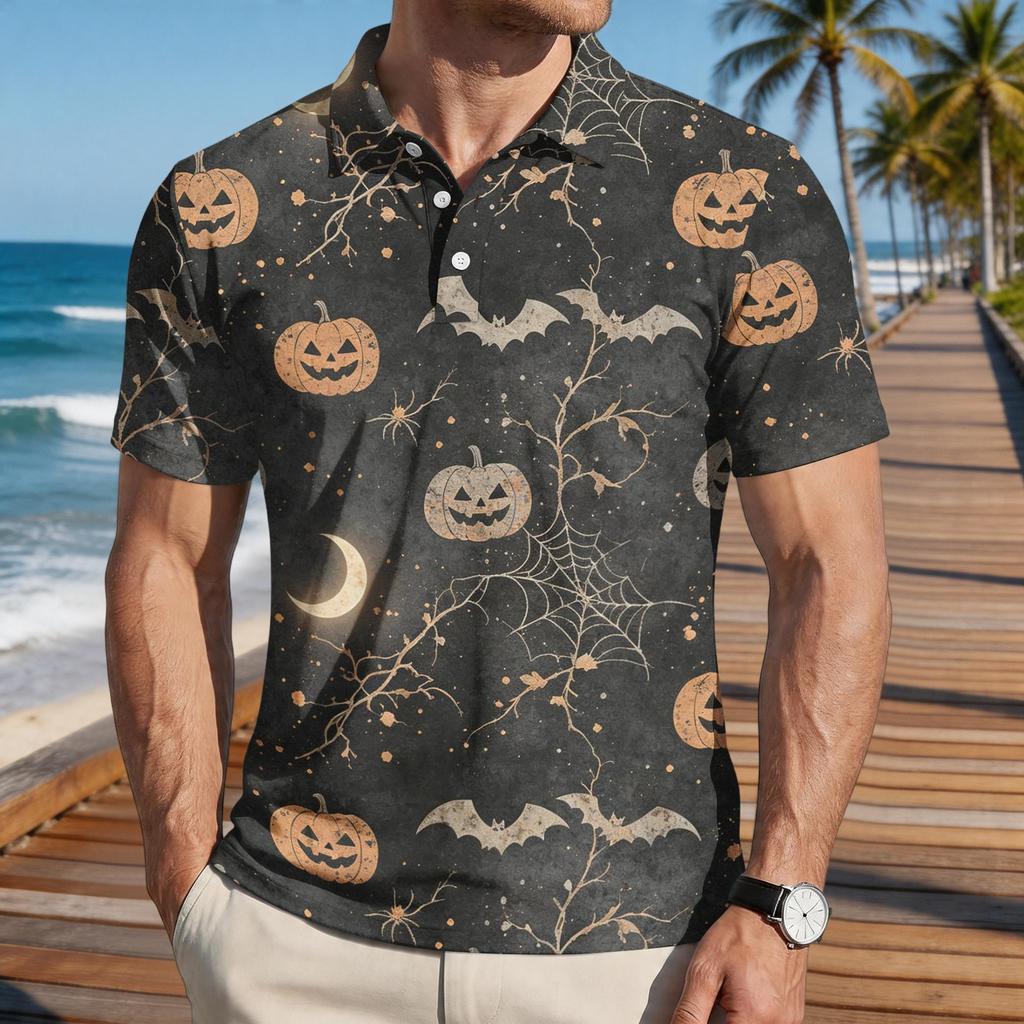 Men's Halloween Print Short Sleeve Casual Shirt