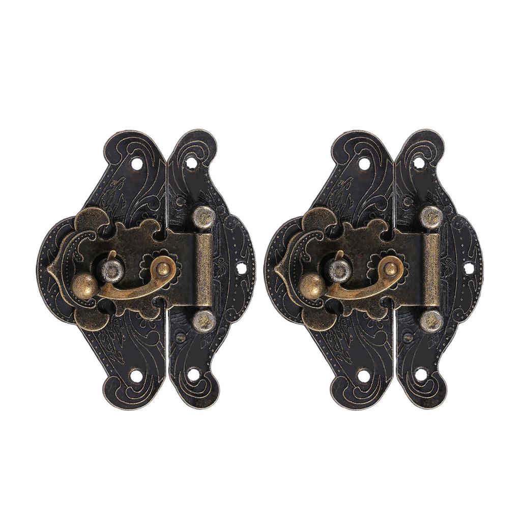 2PCS Vintage Buckle Latch Zinc Alloy Jewelry Box Latch Hasp Furniture Latch Hardware for Jewelry Case Chest Suitcase
