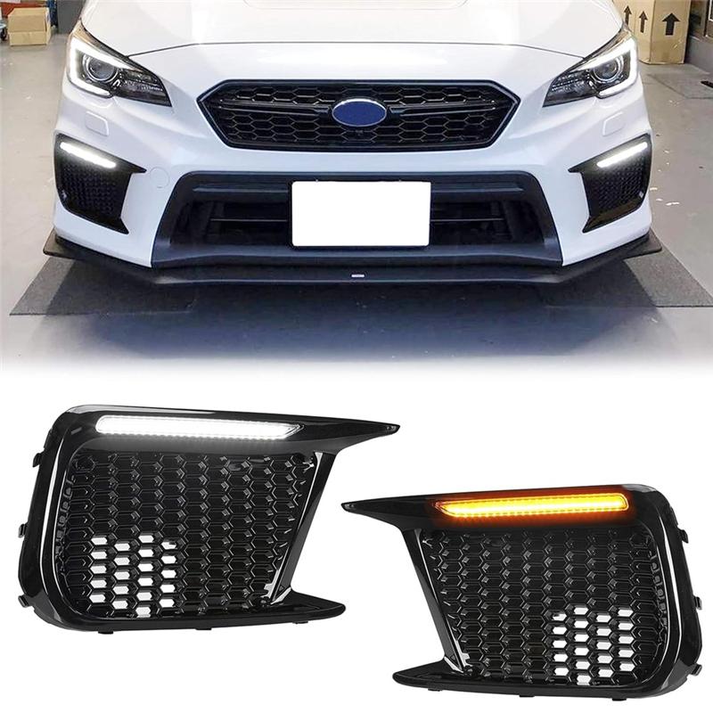 LED Fog Lights Bezel White DRL & Amber Turn Signal For Subaru WRX STI 2018- Replacement 57731VA410 57731VA400