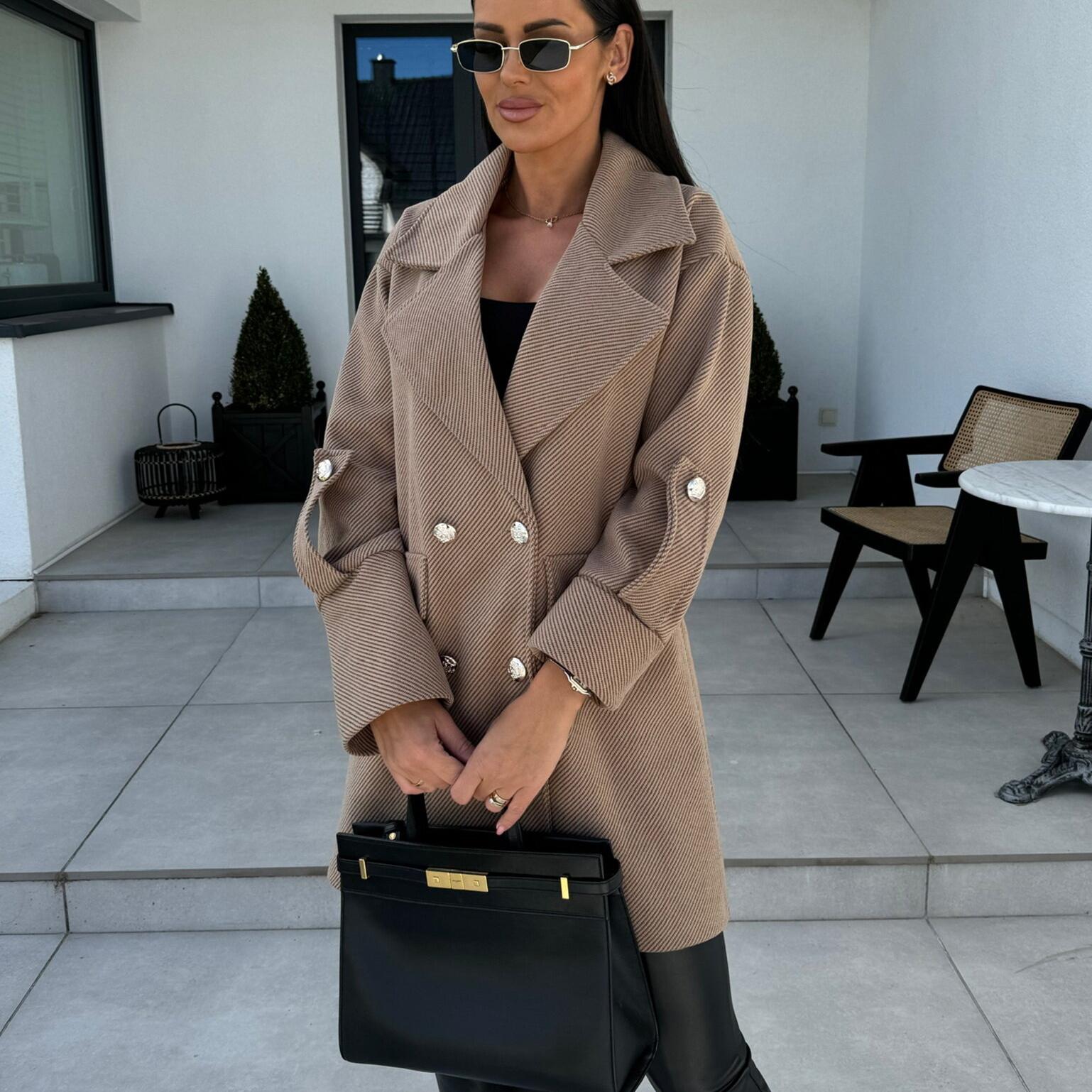 Новое европейское и американское однотонное шерстяное пальто с воротником в форме буквы — фото 6