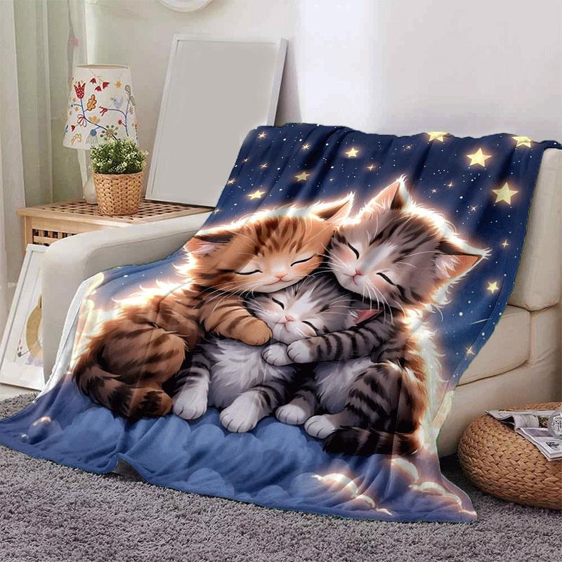 1pc Cute Cat Printing Lightweight Flannel Blanket, Comfortable and Warm Blanket, for Camping Sofa Bed and Couch Office, in All Seasons