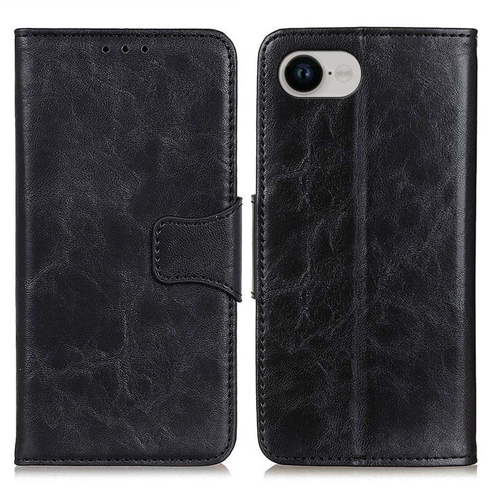 

Для iPhone 16e Чехол Текстура Crazy Horse Сплит-кожа Кошелек Чехол для телефона Black