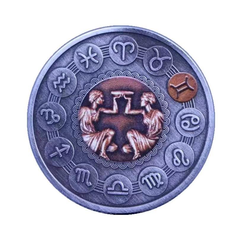 Twelve zodiac dual color commemorative coin, nickel ancient silver coin, sun and moon god, wish, angel, birthday gift, Christmas gift