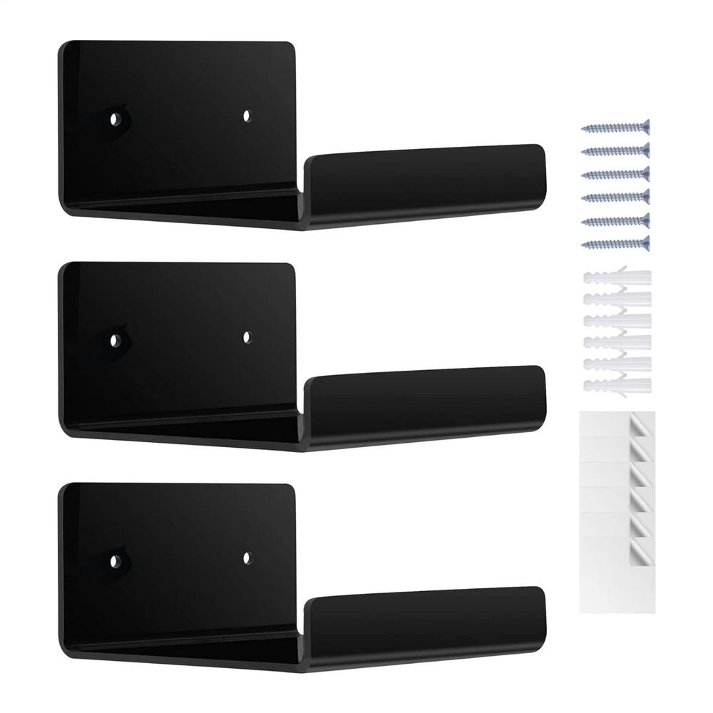 

Acrylic Floating Shelves 3 Pieces Display Rack Bathroom Makeup Shelves for Renters Designers Students Office Shop Hotel Bathroom чорний