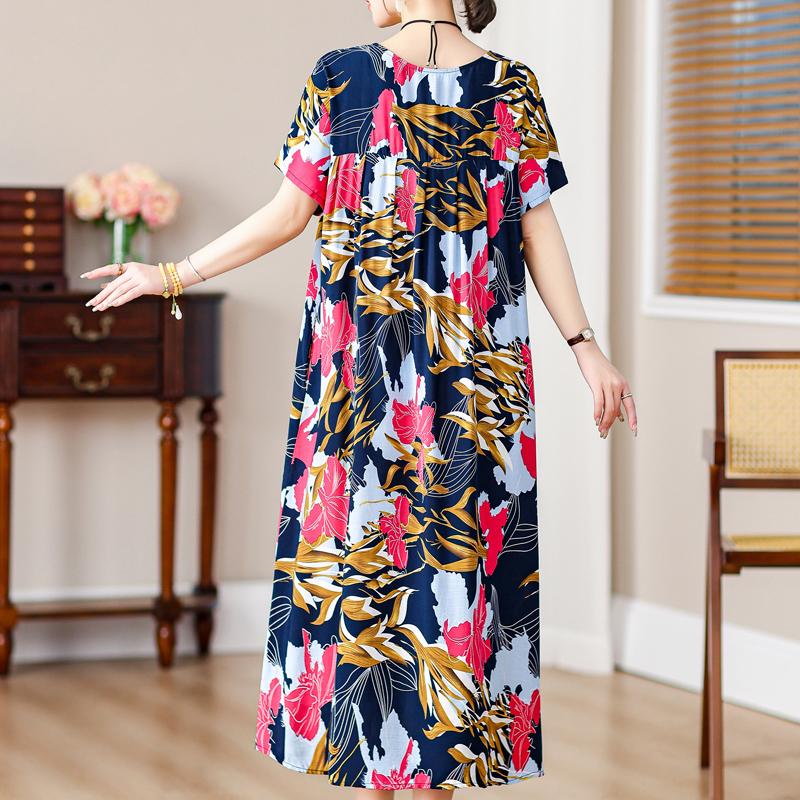 Abiti eleganti taglie forti per donna Abito lungo vintage a maniche corte allentato casual