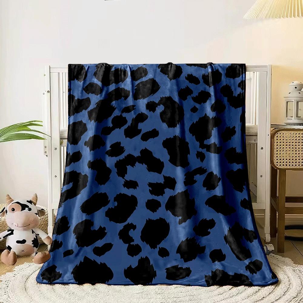 Black Irregular Leopard Spots On a Blue Background. for All Seasons Blanket Lunch Break Throw Gift