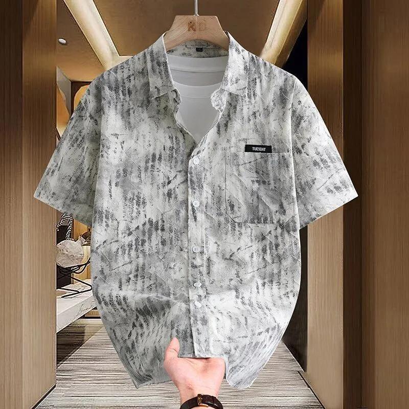 Summer New Tie-dye Short-sleeved Shirt Men's Fashion Casual Trendy Printed Handsome Top