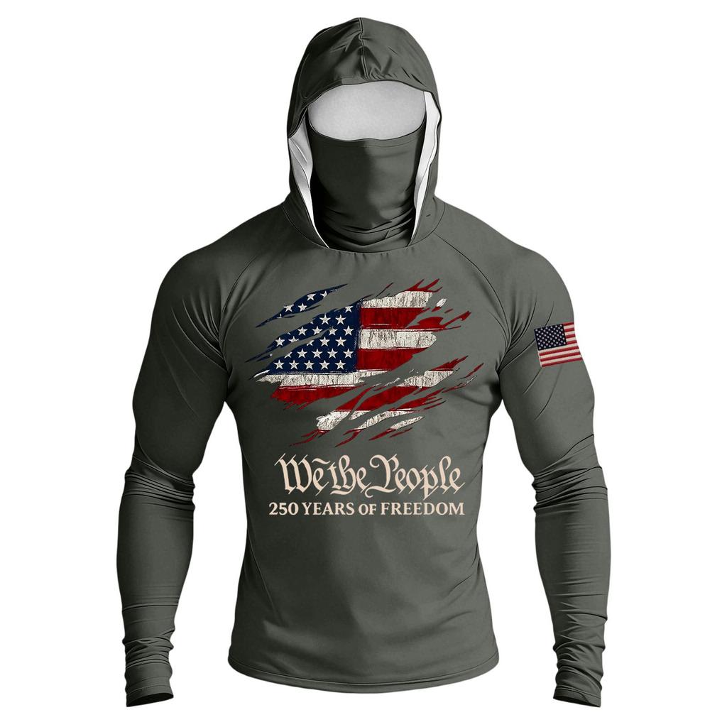 Men's Casual Raglan Sleeve Hooded Long Sleeve Sun Protection Shirt Lightweight Breathable Outdoor Sports Top with Face Cover