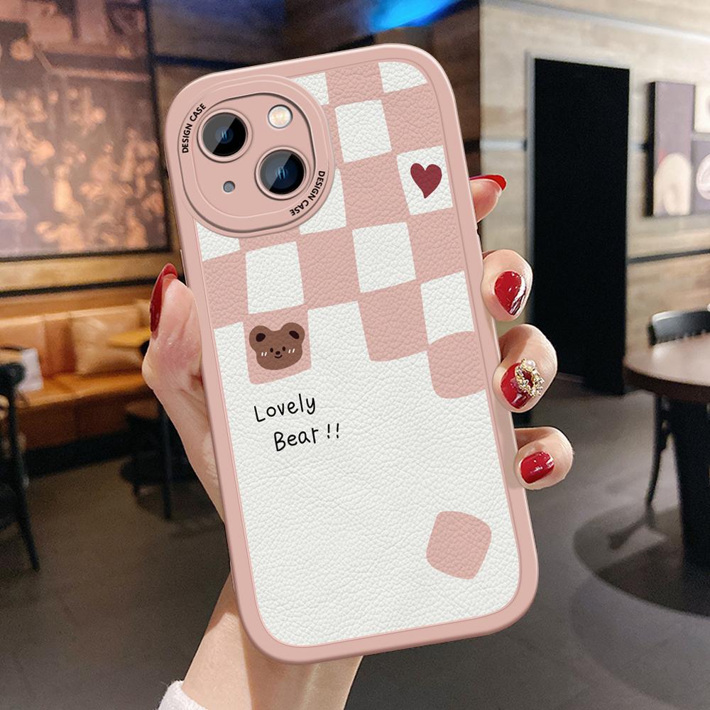 Cute Cartoon Bear PU Leather Phone Case for iPhone Samsung Galaxy Xiaomi Redmi VIVO OPPO HUAWEI Honor Infinix Soft Back Cover Coque
