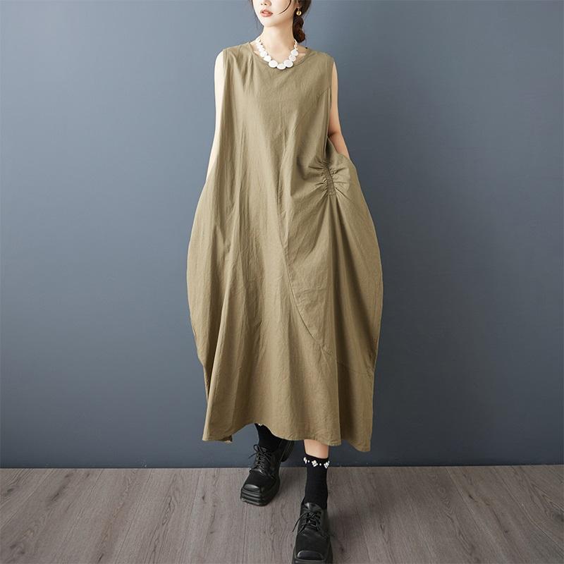 

Без рукавов Большие размеры Хлопок винтажные новые платья для женщин повседневное свободное длинное летнее платье армия зеленый