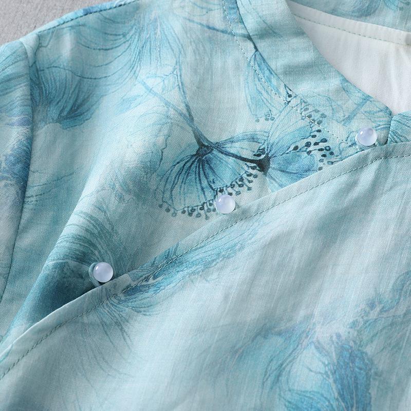 New Chinese style national style shirt summer 1116 new women's clothing stand-up collar five-quarter sleeve loose zen top women