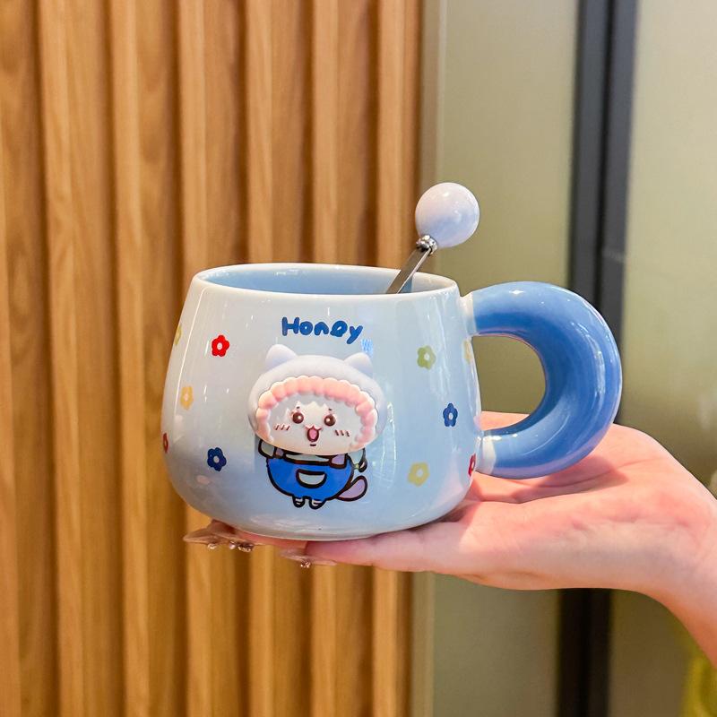 High Looking Cute Ceramic Cup Couple with Cup Girls Home Coffee Cup Children Mug Birthday Gift