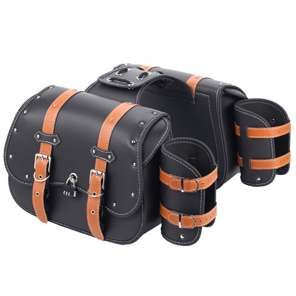

Универсальные ретро мотоциклетные боковые подвесные сумки Водонепроницаемые кофры из ПУ кожи Боковые багажные сумки для электровелосипеда Противоугонные автомобильные сумки чёрный