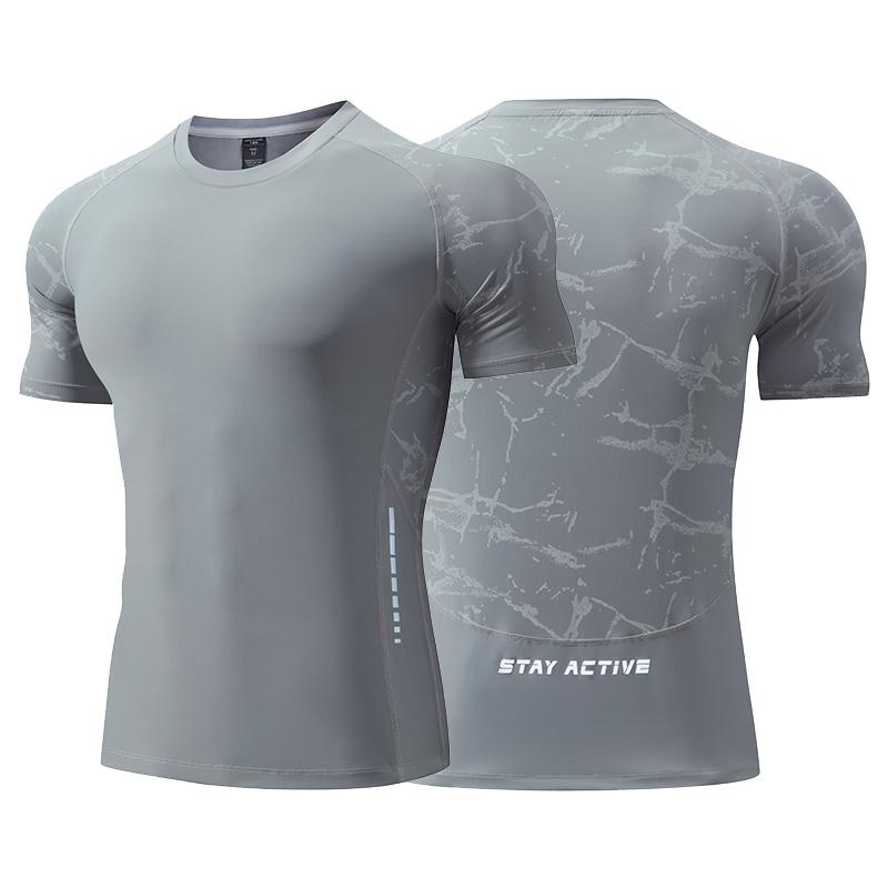Herren Eisseide Sport T-Shirt Dry Fit Atmungsaktiv Dünn Rundhals Shirts Tops Fitness Laufen Kurzarm Elastizität Trainingsanzug