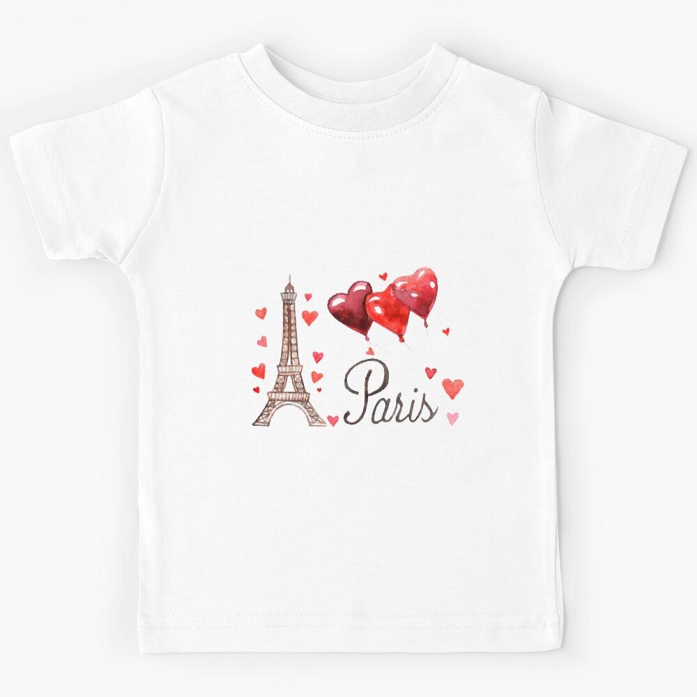 Paris France Eiffel Tower Heart Love Kids T-Shirt 100