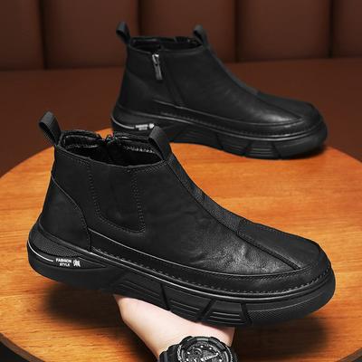 Stivali da Uomo alla Moda in Pelle Stivali Leggeri Impermeabili Scarpe Maschili Outdoor Casual Stivali da Trekking Antiscivolo Cerniera Stivaletti da Motociclista