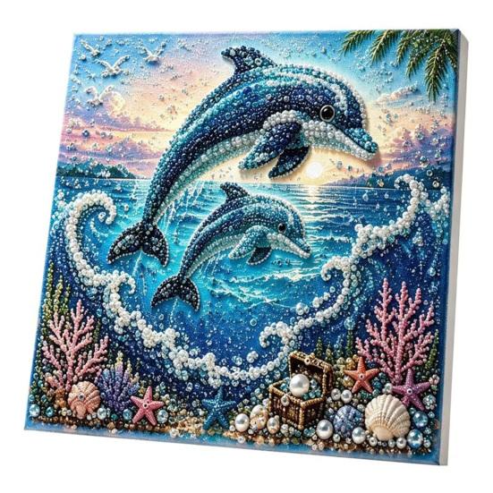 Easy Faux Pearl Crafting Project Ocean Painting Kit, Marine Life 3D Art DIY Beginner Friendly Kit Sea Turtle Fish Picture Craft Set for Adults,