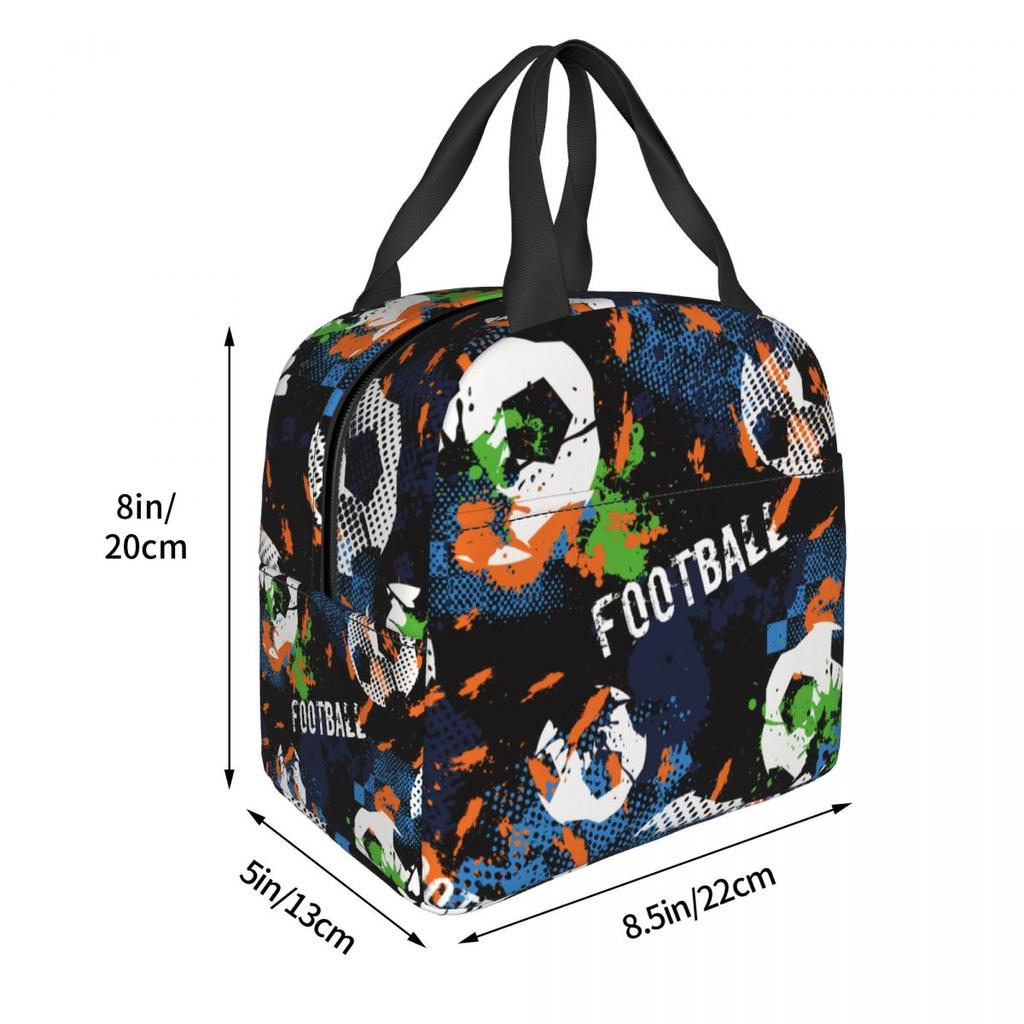 Cartoon Soccer Ball Football Insulated Lunch Bag Portable Lunch Container Thermal Bag Tote Lunch Box Food Storage Bags