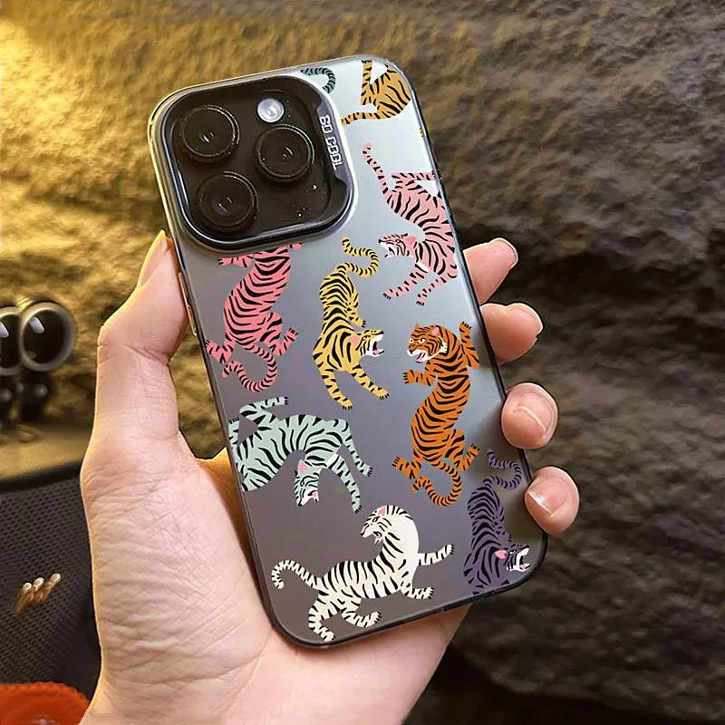 Colorful Tiger Print Electroplate Silver IMD Phone Case for IPhone 16 Cases IPhone 15 14 13 12 11 Pro Max X XR 7 8 Plus Cover