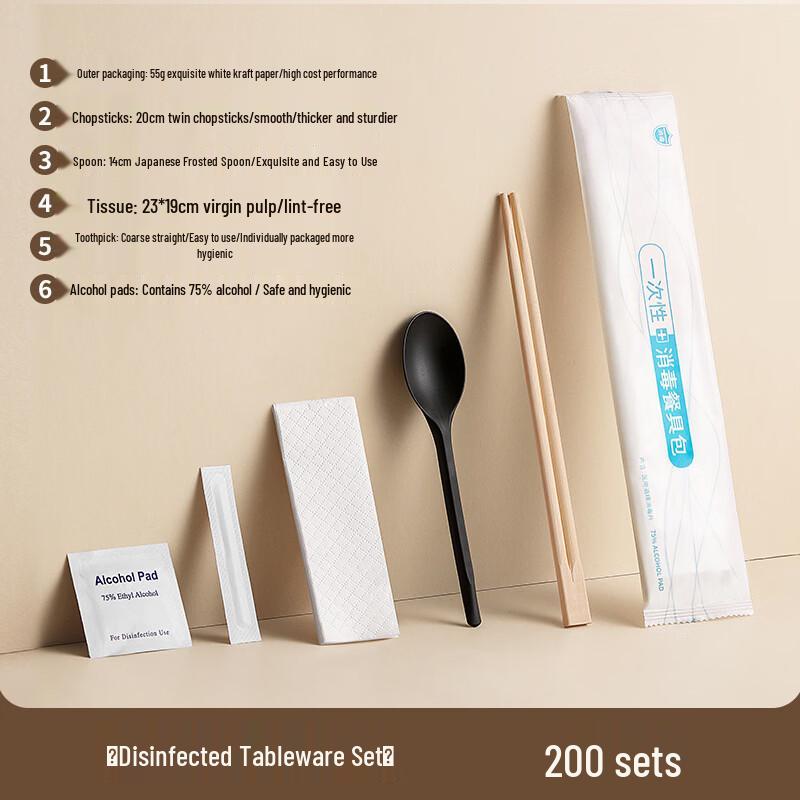 Disposable Chopsticks and Cutlery Set with Alcohol Wipe