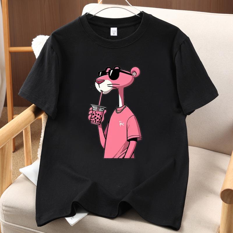 Unisex Pink Leopard Print Short Sleeve Cotton Top