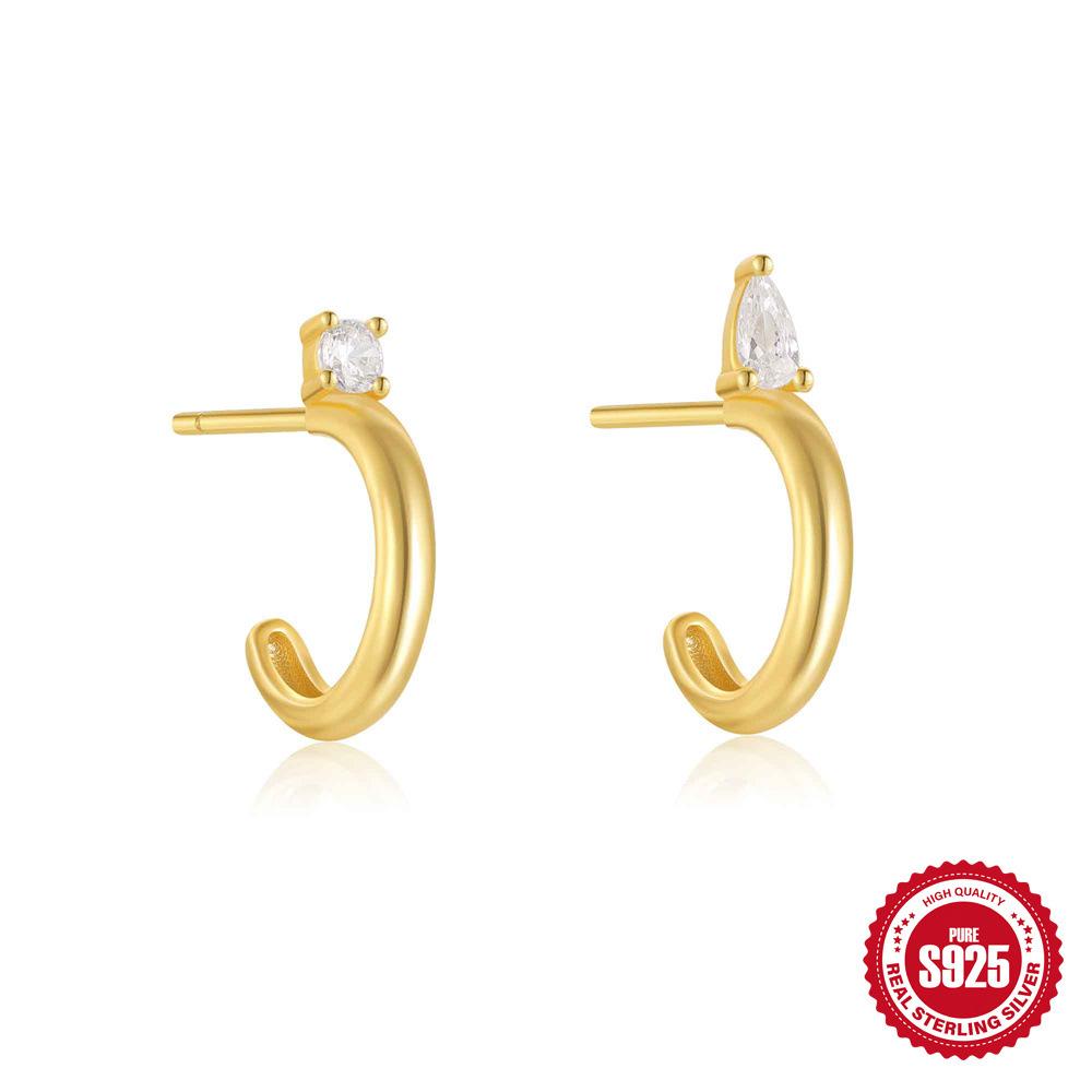 Trendy Fashion S925 Sterling Silver Geometric Elements Three-Claw Diamond Versatile Earrings Ear Hook Earrings