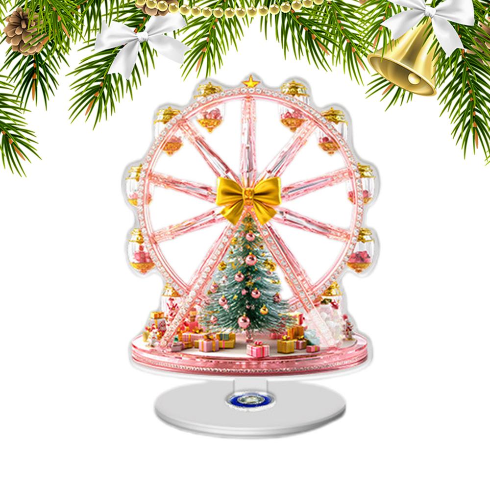 Christmas Table Decorations 2D Holiday Ferris Wheels Rotating Base Christmas Decorations Indoor With Tree Design For Tiered Tray