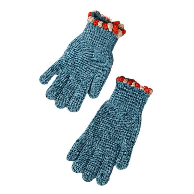 Small Jelly Bean Knitted Wool Gloves Female Winter Finger Cute Solid Color Warm and Cold Cycling Student