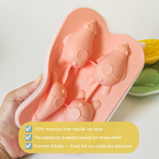 Eiswürfelform mit Deckel Liegender Bär Flexible Silikon-Eiswürfelform Auslaufsicher Stapelbarer Eiswürfel-Aufbewahrungsbehälter für die Heimbar