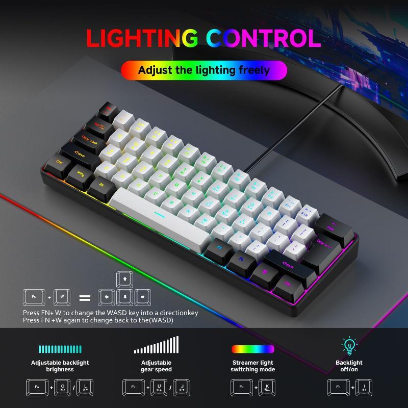 Portable 61 Keys Wired Mini Mechanical Keyboard K61 Ergonomic Quiet Keyboard for PC Office Home Gaming