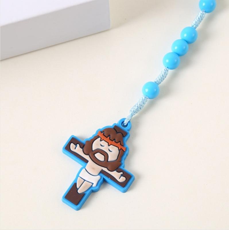 2 Pack Religious Gift Set for Catholic Children Prayer Beads Rosary Necklace Including Medals and Crosses Pendant Charm