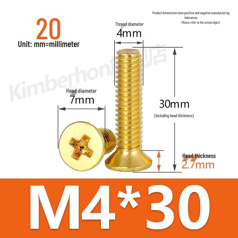 Copper Phillips Countersunk Head Machine Screws, Sizes M2–M4, Lengths 6/8/10/12mm