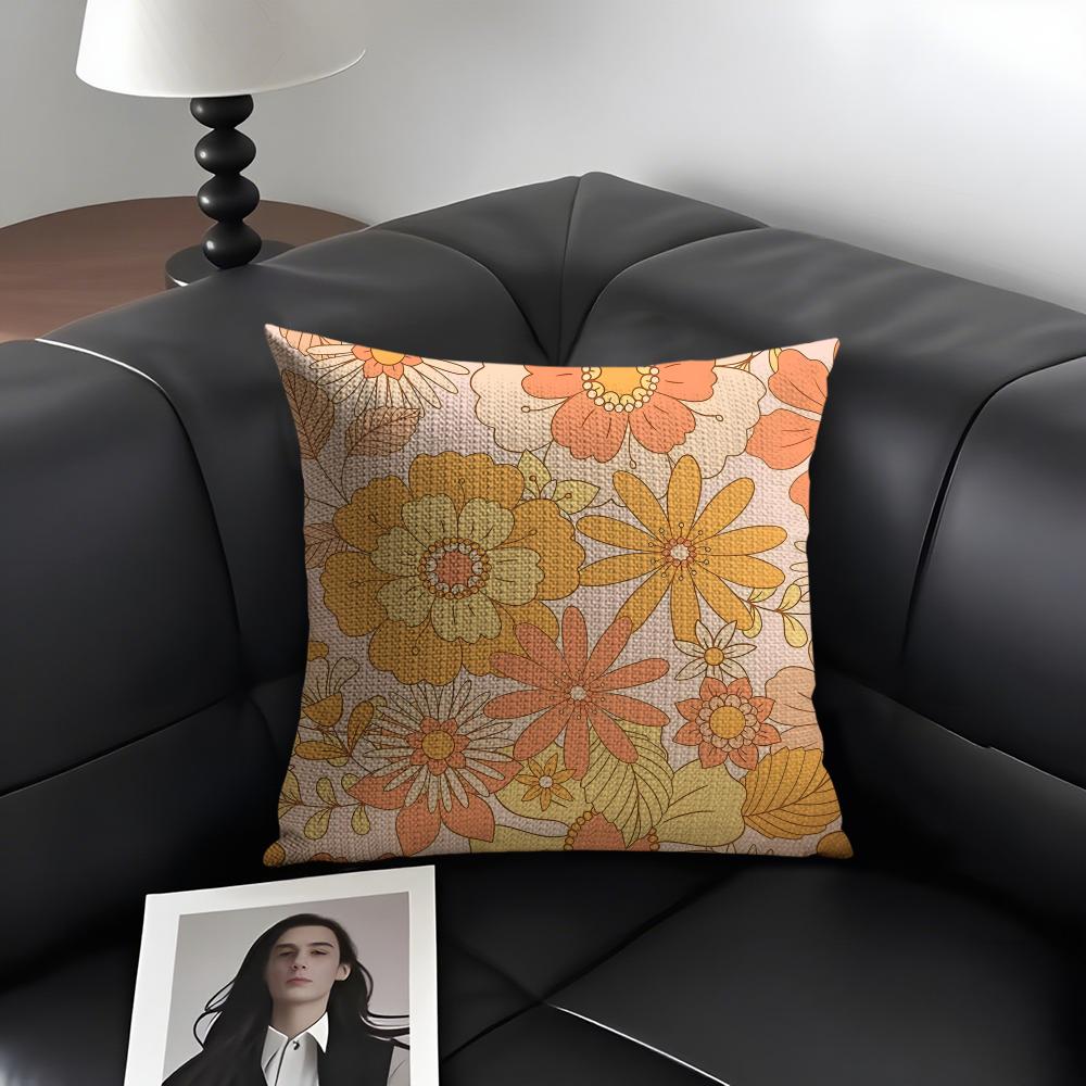 Retro Floral Ins Cushion Cover Natural Linen Organic Fabric Double-Sided Printing Sofa Home Decor Gift Pillow Case