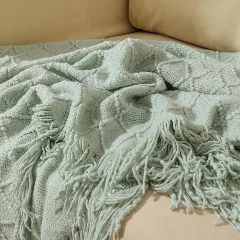 Nordic Solid Casual Blankets Throws Soft Comfortable Knitted Shawl Sofa Blanket Bed End Cover Travel Hotel Decorative Bedspread
