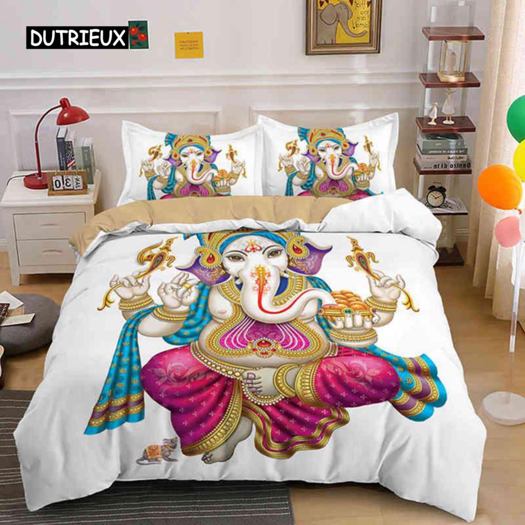 Ganesha Duvet Cover Set Bohemian Elephant Bedding Set Microfiber Bedclothes Double Queen King Size Quilt Cover For Teens Adults