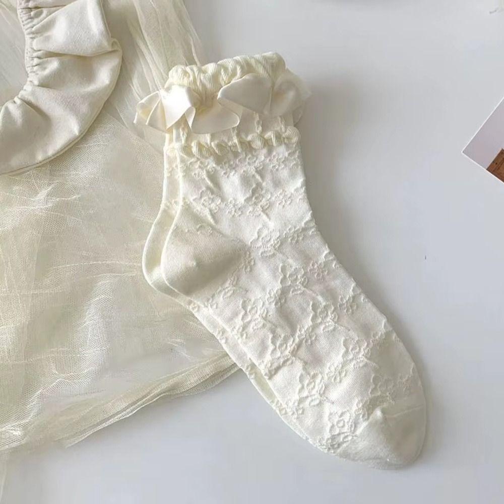 Breathable Lolita Stockings Black White JK Mid-calf Socks Lace-trimmed Stockings For Women Girls