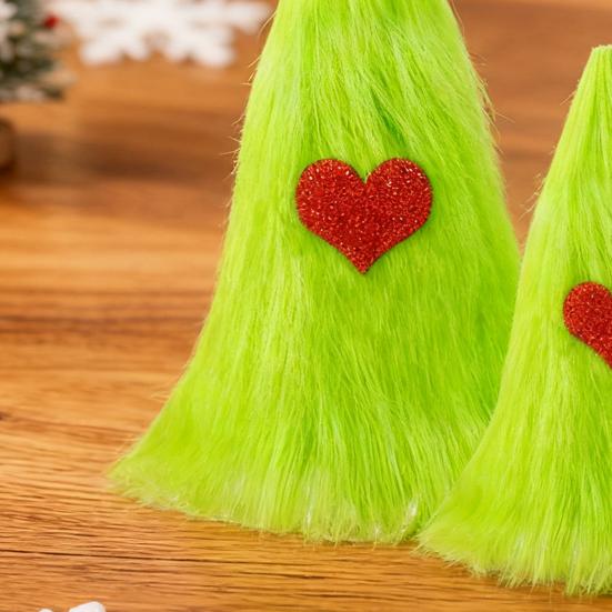 3 Pcs Green Furry Christmas Tree Decoration Fuzzy Elf Xmas Tree Tabletop Decor Soft Faux Fur Table Centerpiece for Living Room Home Kitchen Desk Decor