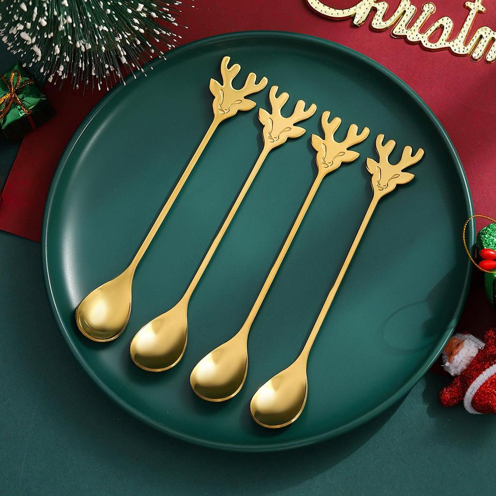 Coffee Stir Spoons Christmas Stainless Steel Coffee Spoons 4 Pieces Decorative Teaspoons Set For Dessert Eating Cooking Cream