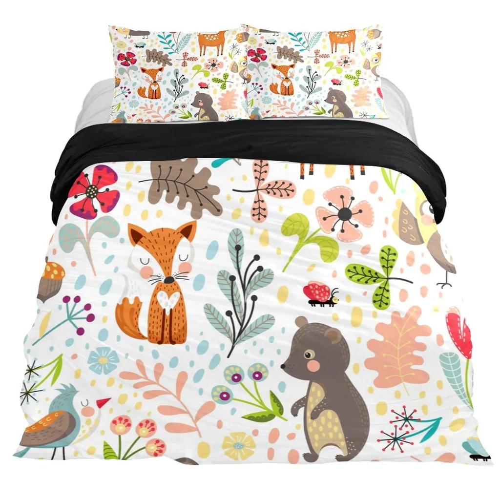 Hedgehog Duvet Cover Set 3D Cartoon Hedgehog Flower 2/3Pcs Bedding Set Kids Boys Girls Animal Queen Size Polyester Quilt Cover