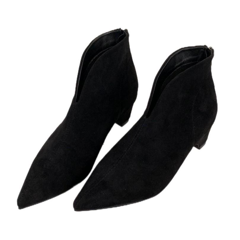 2025 autumn and winter new suede Korean version thick heel Martin boots rear zipper pointed versatile short boots women's Martin boots