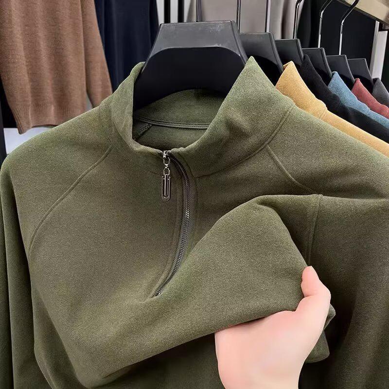 Autumn 2025 Men's Half-Zip Hoodie: Casual, Slightly Loose Long-Sleeve T-shirt with Half-High Collar