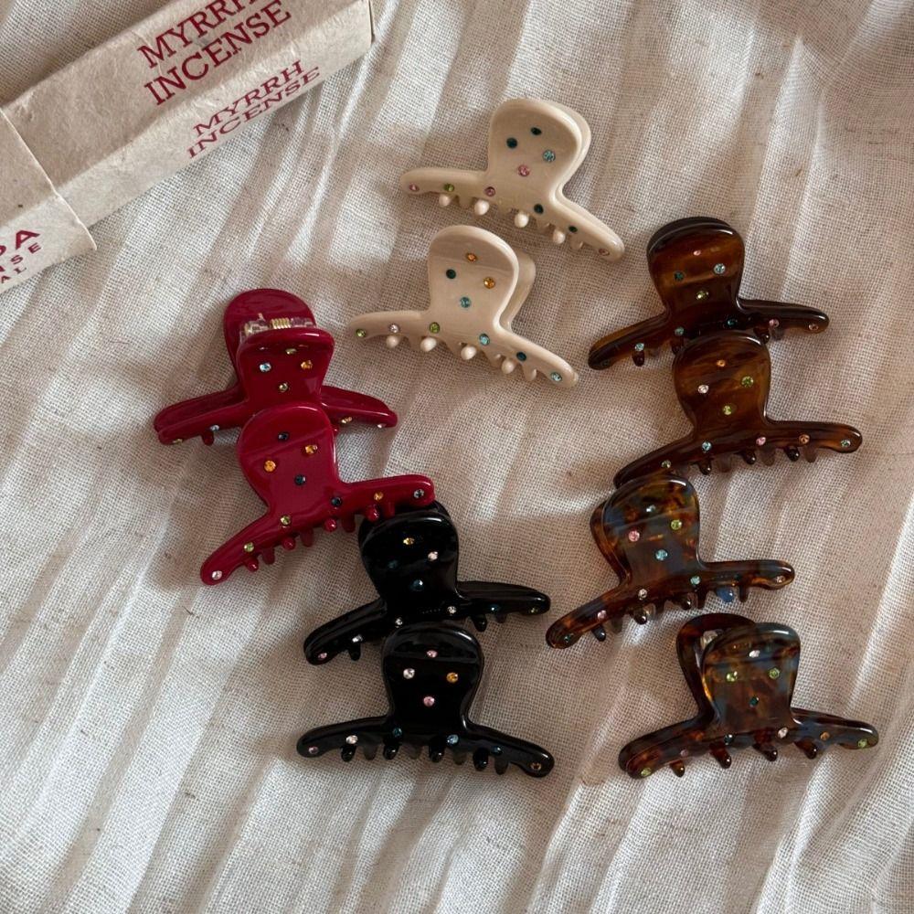 Acetic Acid Colorful Rhinestone Hair Clip Crystal Small Grab Clip Acetate Hairpin  Female