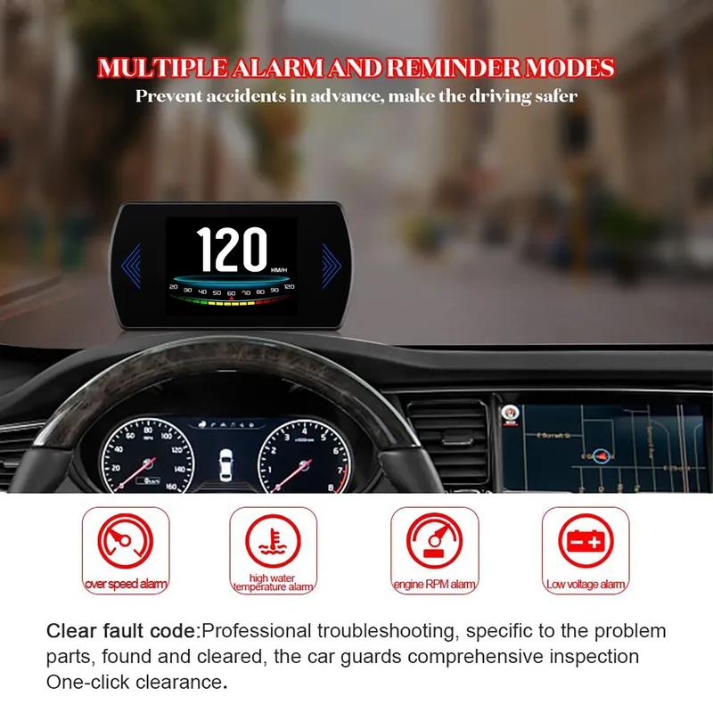 P12 OBD2 Head Up Display Smart Digital Meter Car Speedometer Tacho RPM Turbo Boost Pressure Water Temp Oil Temp EXT Volt Meter