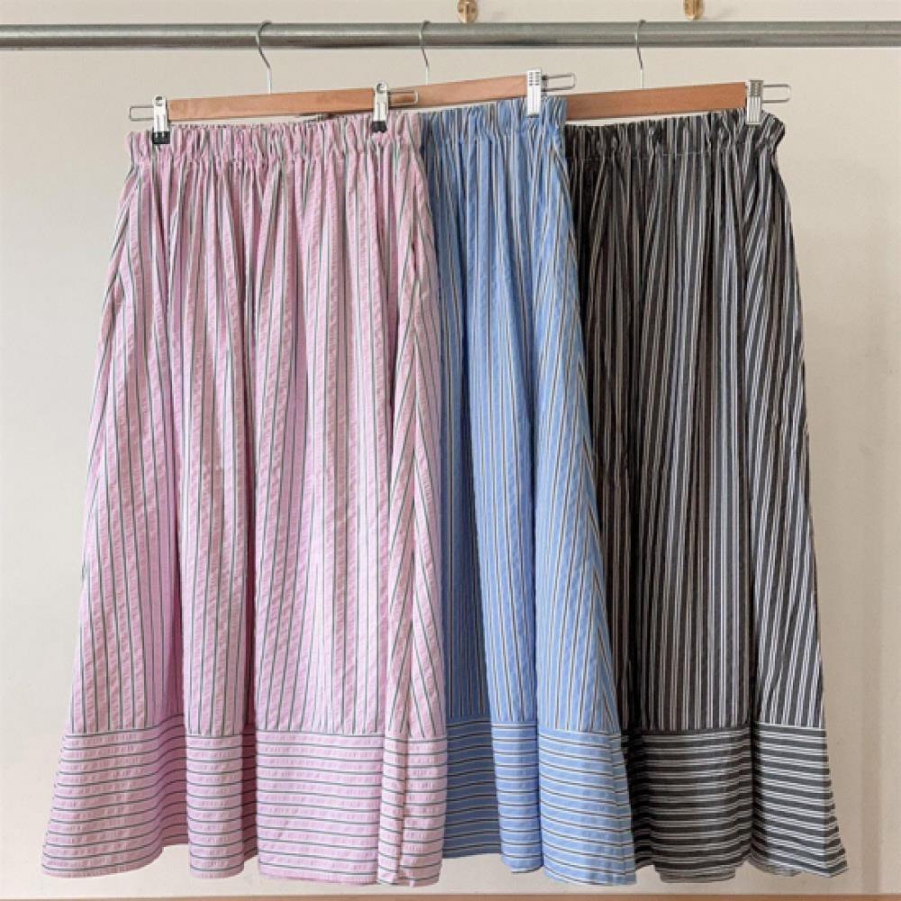 New Arrivals Open Run Women Stripe Flare Long Skirt Big Size