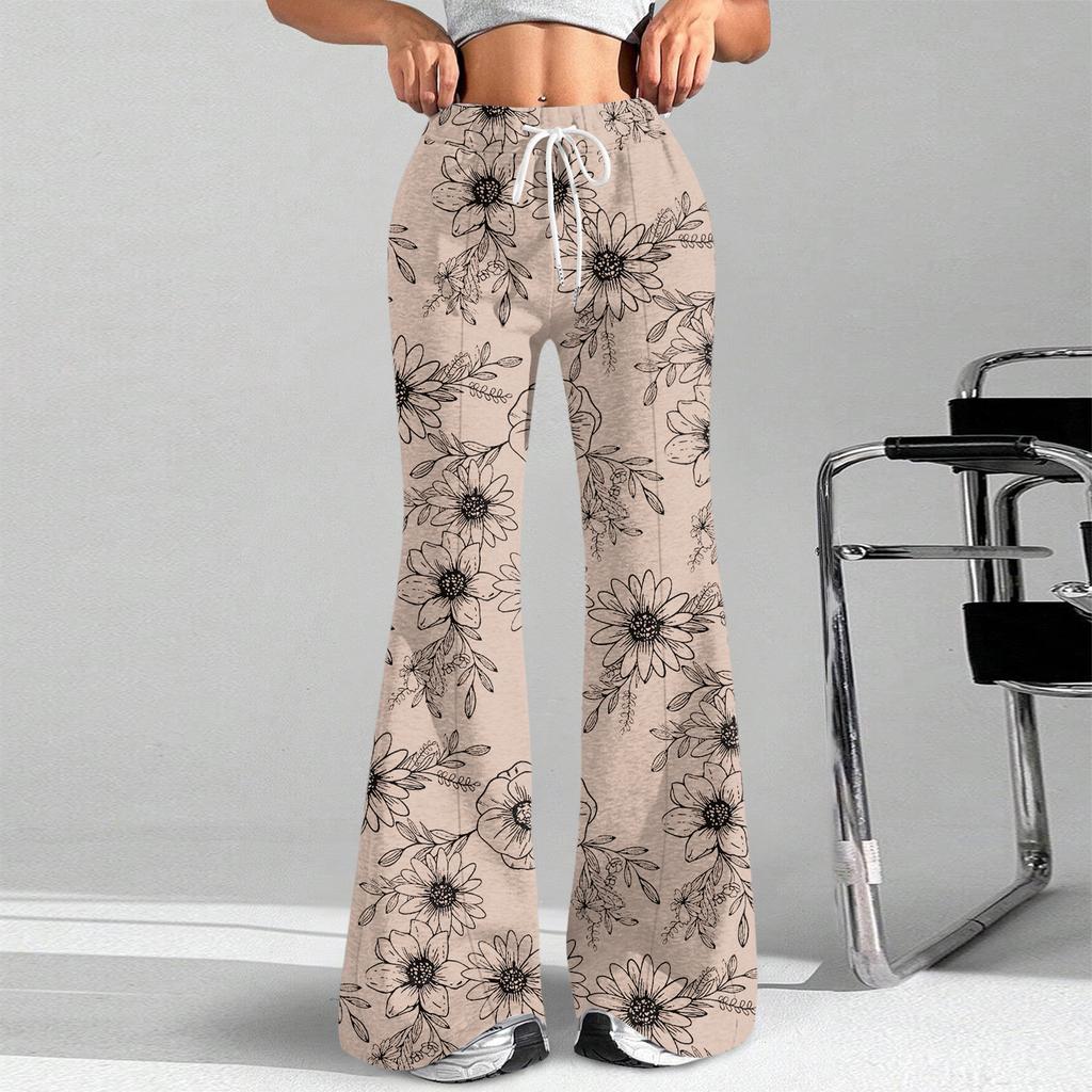 Damenmode Lockerer Kordelzug in der Taille Geblümter Druck Lässige Sporthose Lässige Schlaghose